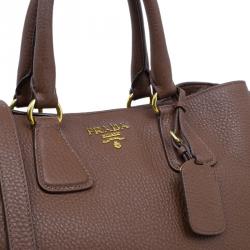 Pre Owned Prada Brown Vitello Daino Leather Shopper Tote