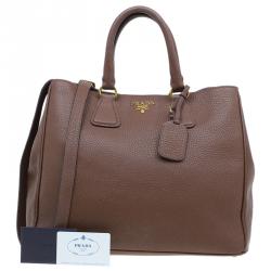 Pre Owned Prada Brown Vitello Daino Leather Shopper Tote
