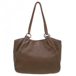 Pre Owned Prada Brown Leather Vitello Daino Tote Bag