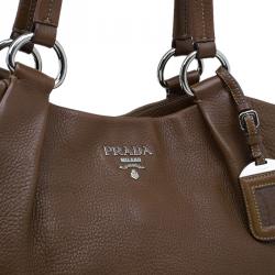 Pre Owned Prada Brown Leather Vitello Daino Tote Bag