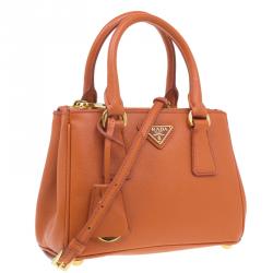 Pre Owned Prada Orange Saffiano Leather Mini Galleria Tote Bag