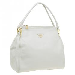 Pre Owned Prada Cream Saffiano Leather Sacca 2 Manici Tote Bag