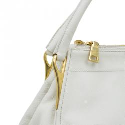 Pre Owned Prada Cream Saffiano Leather Sacca 2 Manici Tote Bag
