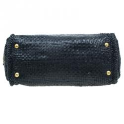Pre Owned Prada Black Woven Goatskin Leather Madras Bag