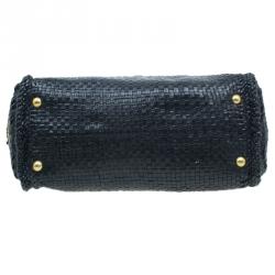 Prada Black Woven Goatskin Leather Madras Bag