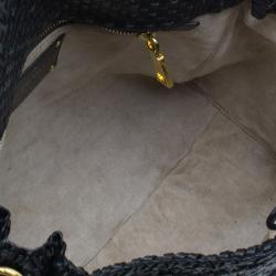 Prada Black Woven Goatskin Leather Madras Bag