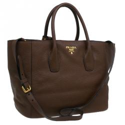 Pre Owned Prada Tobacco Vitello Daino Leather Shopper Tote Bag