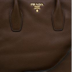 Pre Owned Prada Tobacco Vitello Daino Leather Shopper Tote Bag