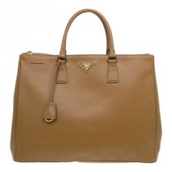 Pre Owned Prada Caramel Saffiano Lux Leather Large Double Zip Tote Bag