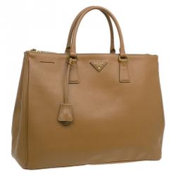 Pre Owned Prada Caramel Saffiano Lux Leather Large Double Zip Tote Bag