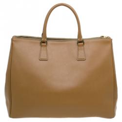 Pre Owned Prada Caramel Saffiano Lux Leather Large Double Zip Tote Bag