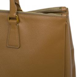 Pre Owned Prada Caramel Saffiano Lux Leather Large Double Zip Tote Bag