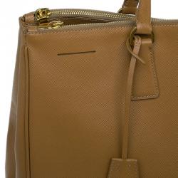 Pre Owned Prada Caramel Saffiano Lux Leather Large Double Zip Tote Bag