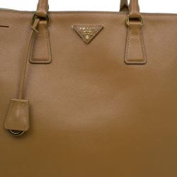 Pre Owned Prada Caramel Saffiano Lux Leather Large Double Zip Tote Bag