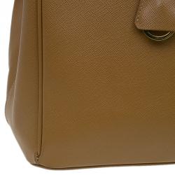 Pre Owned Prada Caramel Saffiano Lux Leather Large Double Zip Tote Bag