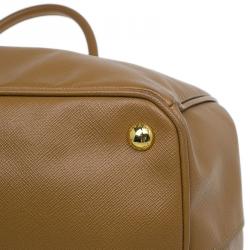 Pre Owned Prada Caramel Saffiano Lux Leather Large Double Zip Tote Bag
