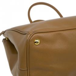 Pre Owned Prada Caramel Saffiano Lux Leather Large Double Zip Tote Bag