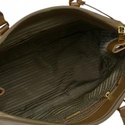 Pre Owned Prada Caramel Saffiano Lux Leather Large Double Zip Tote Bag