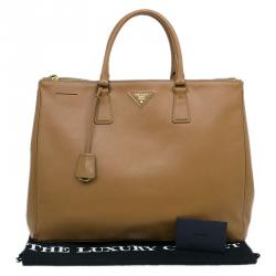 Pre Owned Prada Caramel Saffiano Lux Leather Large Double Zip Tote Bag