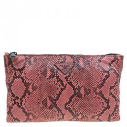 Pre Owned Prada Rosa Python Flat Zip Clutch