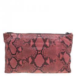 Pre Owned Prada Rosa Python Flat Zip Clutch