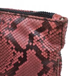 Pre Owned Prada Rosa Python Flat Zip Clutch