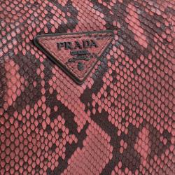 Pre Owned Prada Rosa Python Flat Zip Clutch
