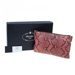 Pre Owned Prada Rosa Python Flat Zip Clutch