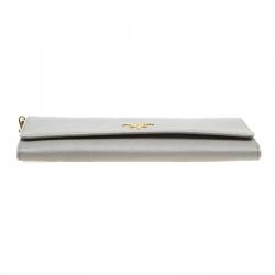 Pre Owned Prada Argilla Saffiano Metal Leather Wallet on Chain Clutch
