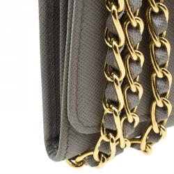 Pre Owned Prada Argilla Saffiano Metal Leather Wallet on Chain Clutch