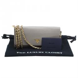 Pre Owned Prada Argilla Saffiano Metal Leather Wallet on Chain Clutch
