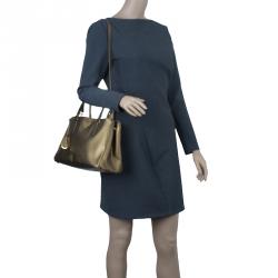 Pre Owned Prada Bronze Saffiano Lux Leather Small Double Zip Tote