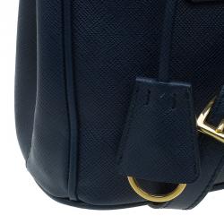 Prada Dark Blue Saffiano Lux Leather Mini Double Zip Tote