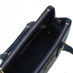 Prada Dark Blue Saffiano Lux Leather Mini Double Zip Tote