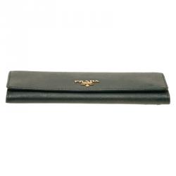 Pre Owned Prada Green Saffiano Leather Continental Flap Wallet