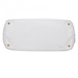 Pre Owned Prada White Saffiano Lux Leather Double Zip Executive Tote 