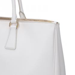 Pre Owned Prada White Saffiano Lux Leather Double Zip Executive Tote 