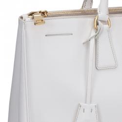 Pre Owned Prada White Saffiano Lux Leather Double Zip Executive Tote 