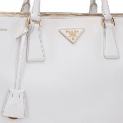 Pre Owned Prada White Saffiano Lux Leather Double Zip Executive Tote 