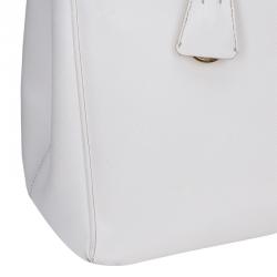 Pre Owned Prada White Saffiano Lux Leather Double Zip Executive Tote 