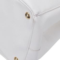 Pre Owned Prada White Saffiano Lux Leather Double Zip Executive Tote 