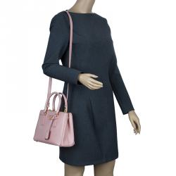 Pre Owned Prada Pink Saffiano Lux Leather Mini Double Zip Tote