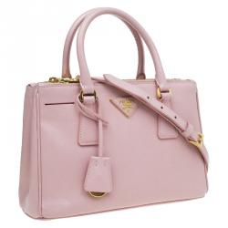 Pre Owned Prada Pink Saffiano Lux Leather Mini Double Zip Tote