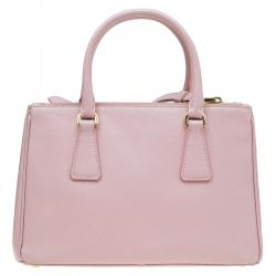 Pre Owned Prada Pink Saffiano Lux Leather Mini Double Zip Tote