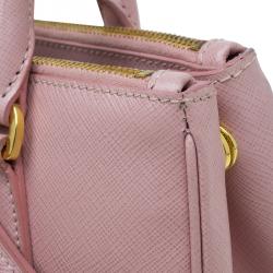 Pre Owned Prada Pink Saffiano Lux Leather Mini Double Zip Tote