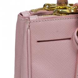 Pre Owned Prada Pink Saffiano Lux Leather Mini Double Zip Tote