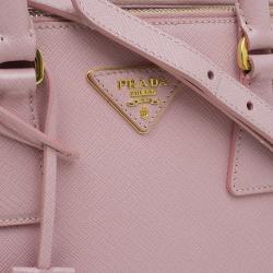 Pre Owned Prada Pink Saffiano Lux Leather Mini Double Zip Tote