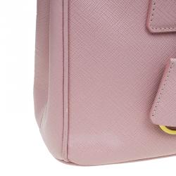 Pre Owned Prada Pink Saffiano Lux Leather Mini Double Zip Tote