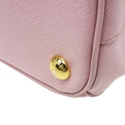 Pre Owned Prada Pink Saffiano Lux Leather Mini Double Zip Tote