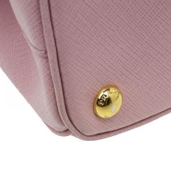 Pre Owned Prada Pink Saffiano Lux Leather Mini Double Zip Tote